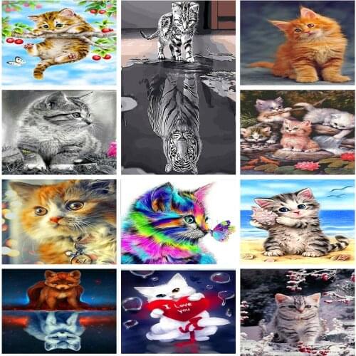Diamond painting "Animal cat landscape" Full Round Drill Wall Decor Inlaid Resin Embroidery Craft Cross Stitch