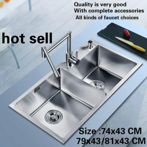 Free shipping Hot sell standard kitchen manual sink double groove 304 food grade stainless steel durable 74x43/79x43/81x43 CM