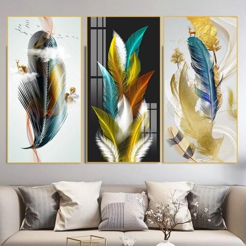 Large Diy Daimond Painting Nordic Golden Plant Leaf Feather 5D Mosaic Kit Full Rhinestone Embroidery Wedding DecorationsZP-4234