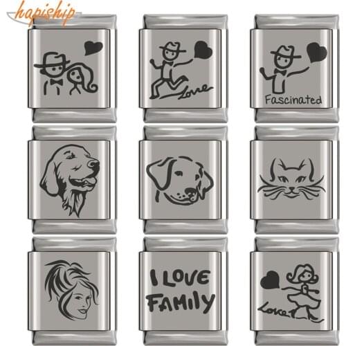Hapiship 2019 13mm Width Original Daisy Love Dog Cat Family Charm Fit 13mm Bracelet Stainless Steel Jewelry Making DJ173