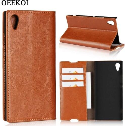 OEEKOI Crazy Horse Genuine Leather Wallet Flip Case for Sony Xperia XA1/XA1 Ultra/XA1 Plus/XA/XA Ultra