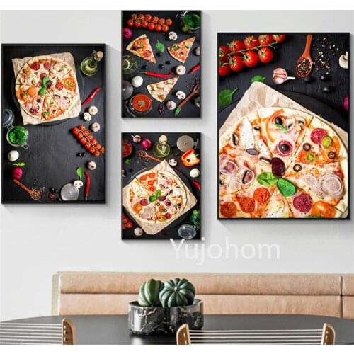 Kitchen Room Decoration Wall Painting Delicious Food Pizza Wall Art Canvas Pictures Seasoning Vegetables Posters and Prints