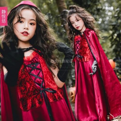 Halloween Costume Little Red Riding Hood Childrens Clothing Girls' Clothing Vampire Princess Long Dress Shawl Cloak Witch Girl