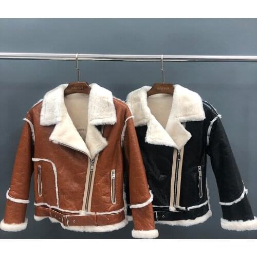 Winter fashion ladies sheepskin jacket fur lined jacket thick genuine leather lamb fur coat for women
