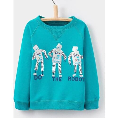 Little Maven New Autumn Spring Kids Lake Blue Do The Robot Cotton Terry Full- sleeved O-neck Boys 1-6yrs Casual Hoodies