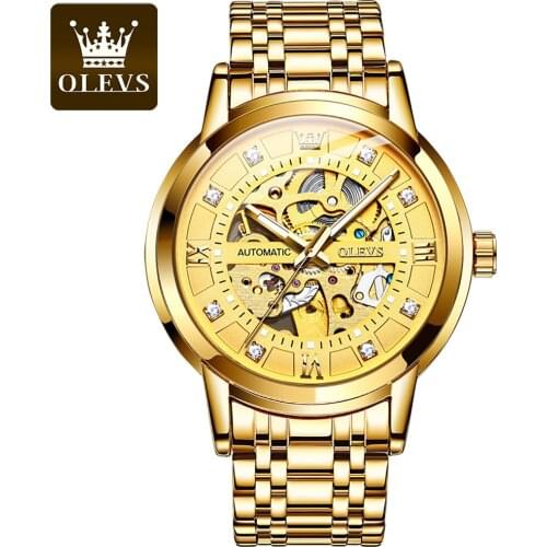 OLEVS 9901 Hollow Automatic Mechanical Mens Watch Diamond Luminous Mens Watch Luxury Brand Male Casual Sports Wrist Watch