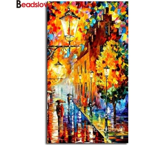 Large diy Diamond Painting Light in the night Diamond Embroidery Full square round drilling 5d Diamond Mosaic kits Rain Lovers