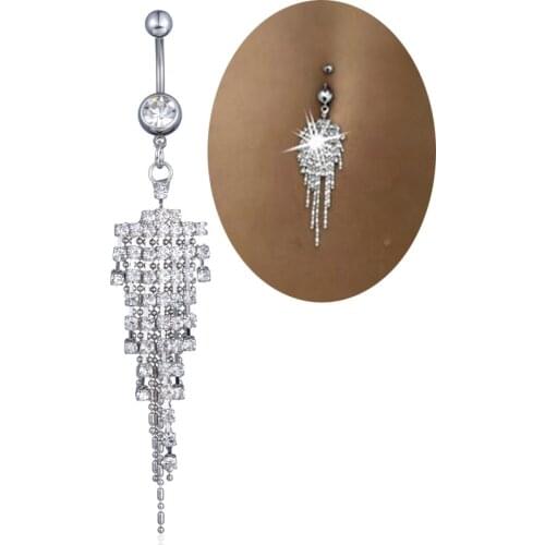 2020 NEW Fashion Stylish Plated Crystal Tassel Dangle Navel Belly Button Ring Bar Piercing Rings Body Jewelry
