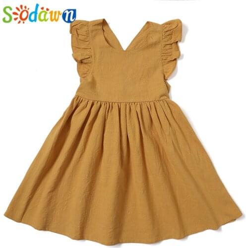 Sodawn 2021 New Summer Solid Color Flying Sleeve Dress Kid Clothes Girl Clothes Children Clothes Dress For Girls