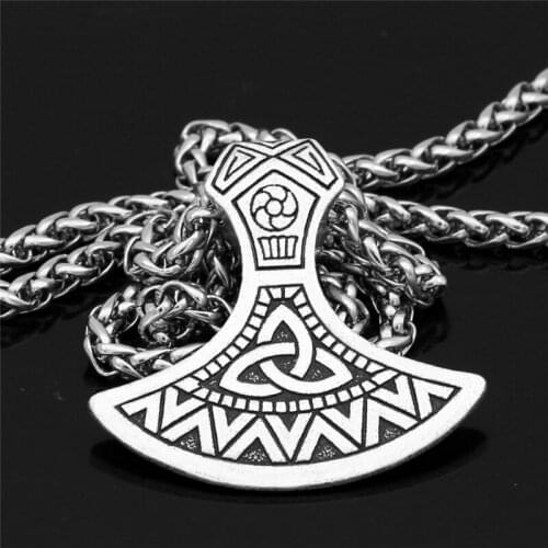 Nordic Vikings Necklace Axe Amulet Pendant High-Quality Metal Charm Chain Antique Silver Color Vintage Accessories Dropshipping