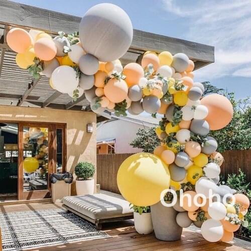 Pastel Grey Peach Yellow White Balloon Garland Arch Kit Wedding Marriage Birthday Party Decoration Valentines Day Gender Reveal