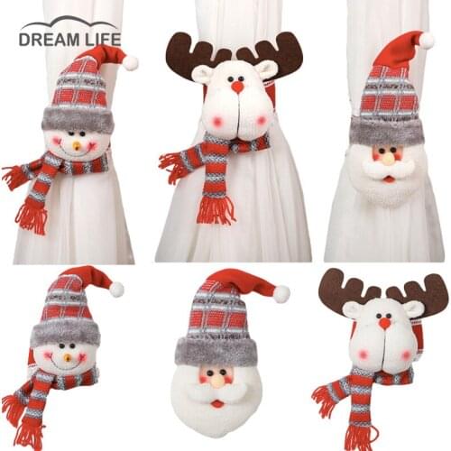 Christmas Cloth Curtain Holder Christmas Decorations for Home 2021 Navidad Ornaments New Year 2022 Natal Xmas Curtain Decor Noel
