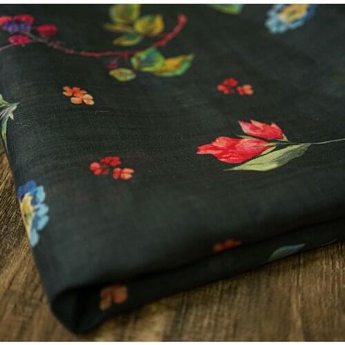 High quality ramie tissu Beautiful red flower digital printing patchwork High end dress cheongsam fabric