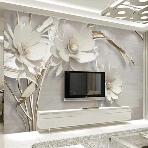 Wellyu Customized large-scale murals exquisite 3D craft stereoscopic flower light luxury TV sofa background wallpaper