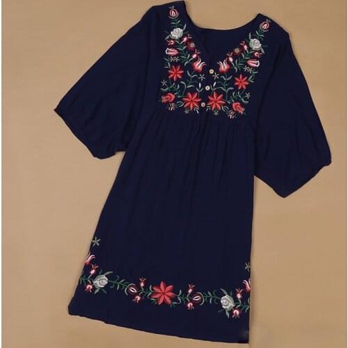 Cheshanf Summer Fashion Women Ethnic Mexican Embroidered Boho Cotton Peasant Blouse Tunic Vintage Chic Top Gypsy Tops Blusas