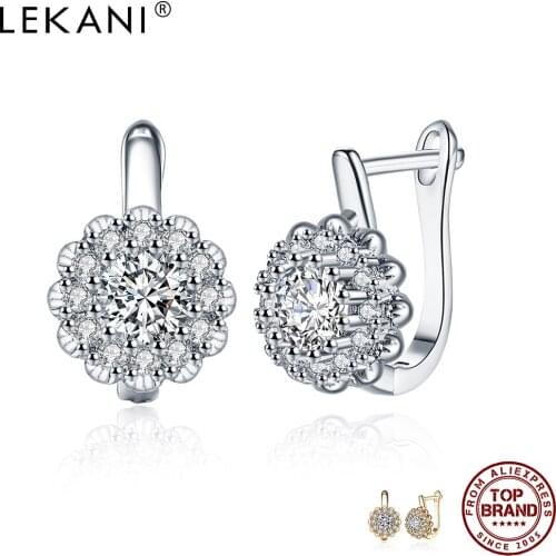 LEKANI Flower Romantic Drop Earrings For Women Round 5A Clean Cubic Zirconia Geometric Earring Anniversary Fashion Jewelry Gift