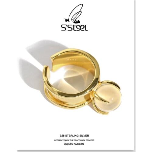 SSTEEL Korean Rings 925 Sterling Silver Gift For Women Designer Simple Round Crystal Luxury Ring Plata 925 Para Mujer Jewelry