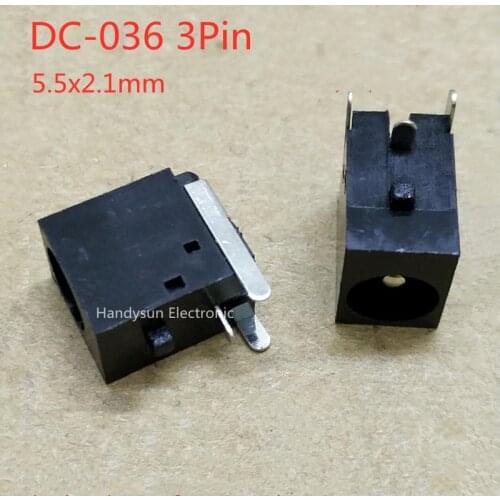 DC-036 DC Power Socket Female Base 5.5x2.1mm DC Power Interface Straight Plug 3Pin With Post Core 2.0 Panel Mount Connector