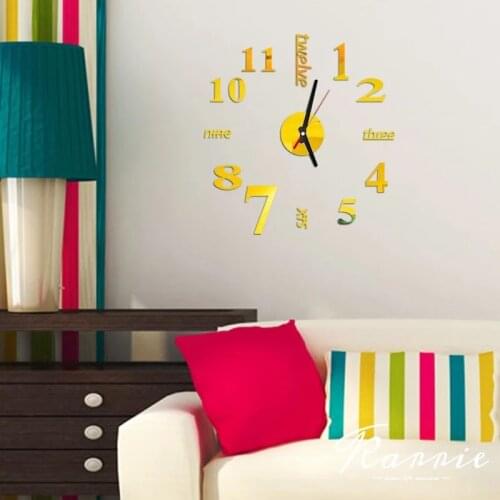 GOLD 3D Wall Clock Mirror Wall Stickers Creative DIY Wall Clocks Removable Art Decal Sticker Home Decor Living Room