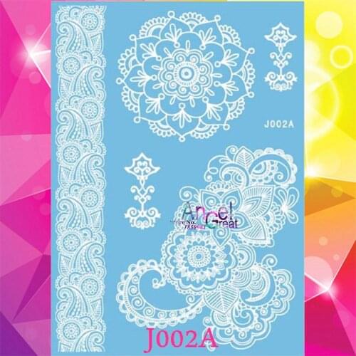 1PC Large Size White Ink Waterproof Temporary Tattoo Stickers AJ002A Women Makeup Wedding Tattoo Brides Fake Tattoo Back Arm