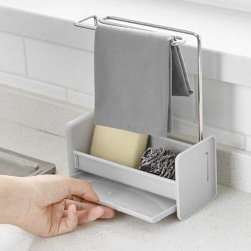 1PCS Storage Rack for Kitchen Sponge Rack Sink Cleaning Brush Rack Drain Tray High Quality PP and Stainless Steel Rag Rack