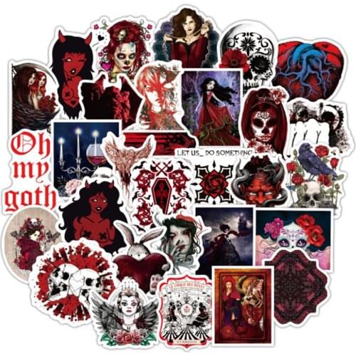 10/30/50PCS Creative Gothic Dark Red Skull Graffiti Sticker Waterproof Trolley Case Notebook Slide Decoration Wholesale