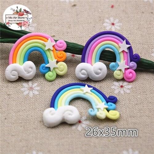 10PCS mini size rainbow polymer clay hand made heart rainbow Art Supply Decoration Charm Craft 26x35mm
