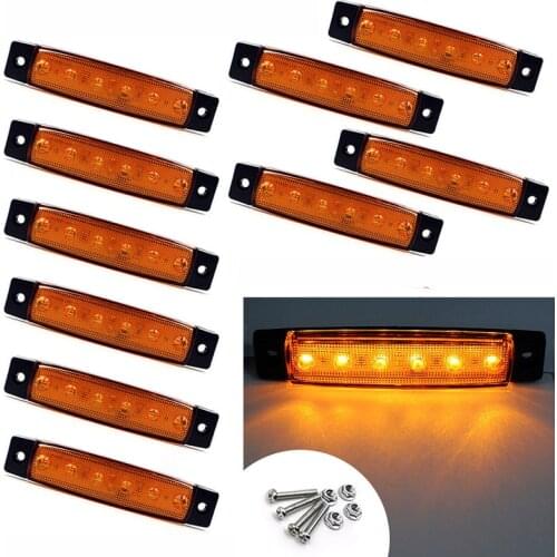 10Pcs Trailer Marker 24V 6 LED Side Marker Indicators Lights Lamp For Car Truck Lorry Amber Yellow Clearence Lamp Bus 12V