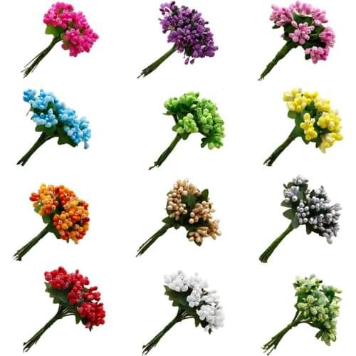 12Pcs Mini Artificial Pip Berries Stem Bunch Foam Fruit Flower Stamens for DIY Craft Wreaths Garland Wedding Box Decoration Gift