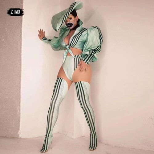 2021 Women Gogo Dance Costume Hat Top Pants Suit Nightclub Party Carnival Bar Dj Hiphop Jazz Dance Performance Stage Costume