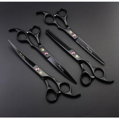 4pcs/set 7 inch Purple Dragon Professional Pet Grooming Scissors Set 7 in Straight Thinning 4pcs with bag
