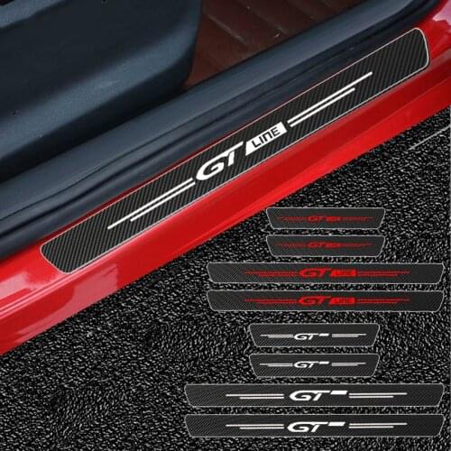 4pcs GT GTLine Carbon Fiber Car Protection Sticker Accessories For Peugeot 106 107 108 206 207 208 2008 3008 306 308 307 508 407
