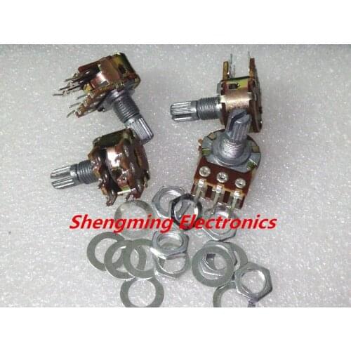 50PCS B10K Shaft=15MM 10K ohm Dual Double Rotary Potentiometer