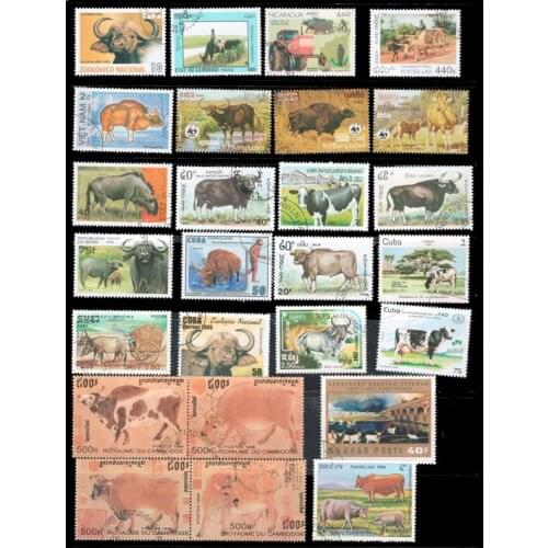 50 PCS All Different Topic Animal OX Unused Postage Stamps With Post Mark For Collection