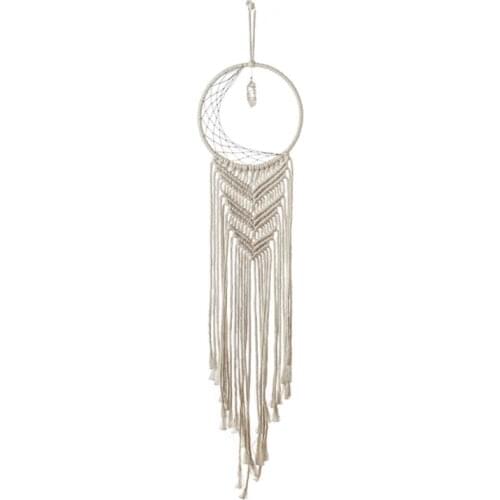 Boho Woven Dream Catcher with Crystal Quartz Stone Macrame Wall Hanging Tapestry