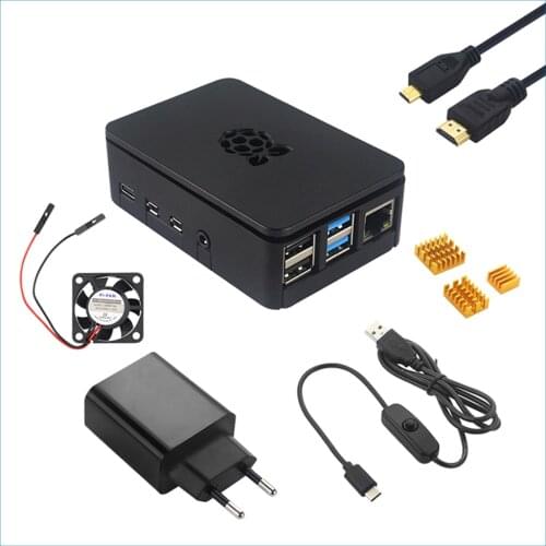 S ROBOT Raspberry Pi 4 Case Plastic Shell ABS Enclosure Box with Cooling Fan Heatsink Power Adapter Card HDMI Cable for RPI160