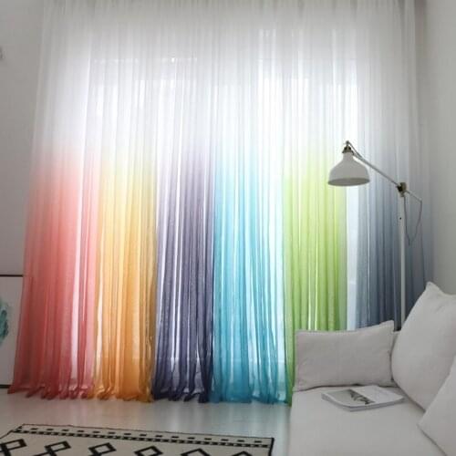 Colorful Rainbow Window Curtain For Living Room Green Blue Pink With Hooks Top Modern Tulle Curtains 2019 Hot 2.7m Height