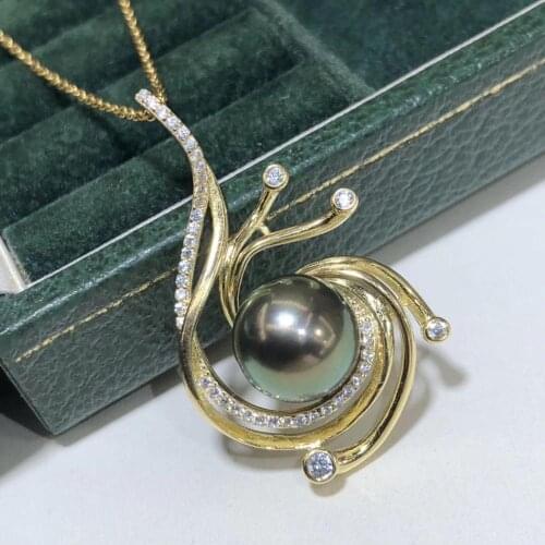 D326 Pearl Pendant Fine Jewelry 925 Sterling Silver Natural 11-12mm Ocean Sea Tahiti Black Pearl Pendant Necklaces for Women