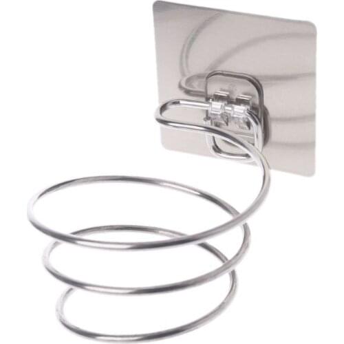 Hair Dryer Holder Blower Organizer Adhesive Wall Mounted Nail Free No Drilling Stainless Steel Spiral Stand For Bathroom