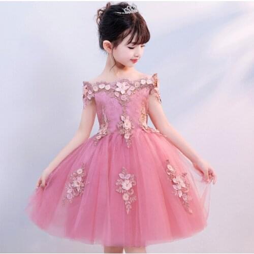 2019 Elegant Red Girl Princess Dinner Party Beauty Embroidery Dress Girl Dance Performance Party Princesss First Ball Dress