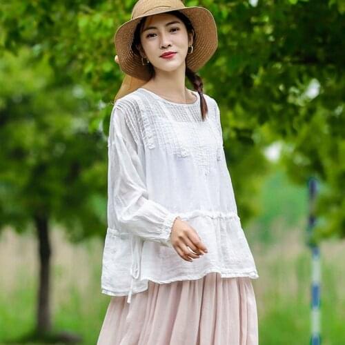 Блузки с вышивкой Johnature China At AliExpress