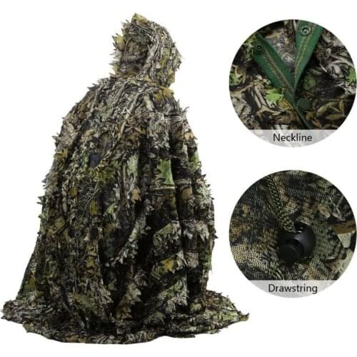Lifelike 3D Leaves Camouflage Poncho Cloak Stealth Suits Outdoor Woodland CS Game Clothing for Hunting Shooting Birdwatching Set