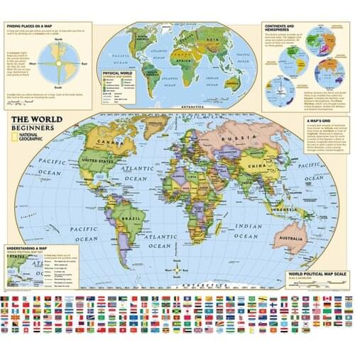 World Map With National Flag And Plate Distribution 90x90cm Non-woven Acrylic Inkjet Map No-fading