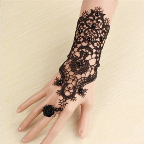 Lace Bracelet Bridal Gloves Wedding Party Prom Accessories Fashion Gloves Pearl Dress Lace Bracelet With Ring One Chain Bracelet