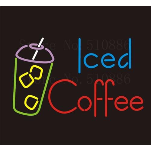Custom NEON Sign Board Iced Coffee Restaurant GLASS Tube Bar Club Pub Display Store Shop Light Signboard Signage Signs 17*14"