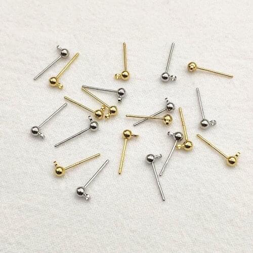 New Arrival! 3-5mm 20pcs Plating Real gold Ball Ear Studs Connectors for Earring DIY Parts Jewelry Findings & Components