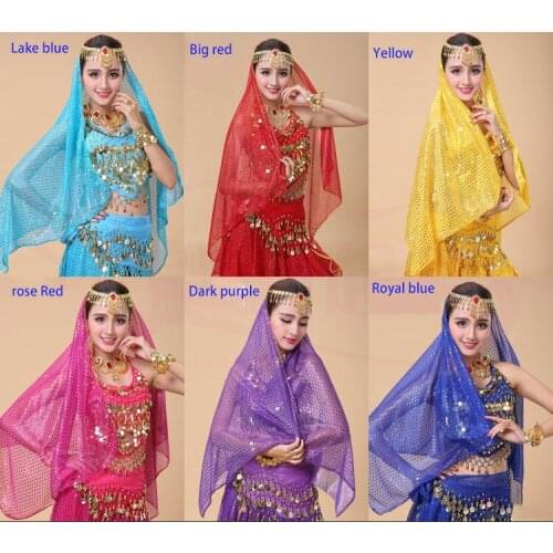 New belly dance headdress headscarf Indian dance performance accessories head chain eyebrow drop head scarf veil 2 piece set