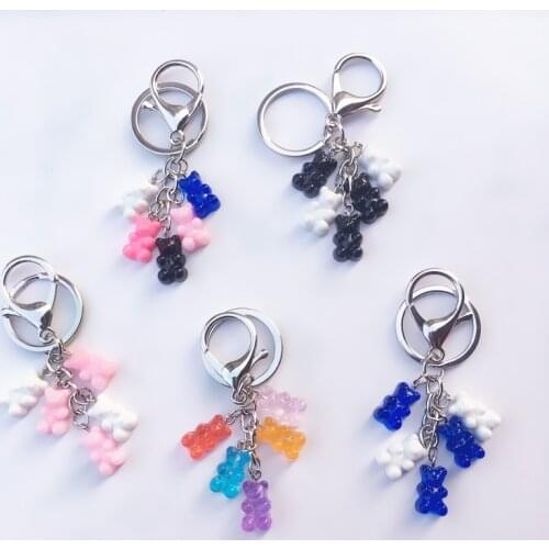 New Handmade Stainless Steel Cute Bear Keychain, Colorful Candy Color Animal Resin Pendant Women Daily Jewelry Bag Accessory