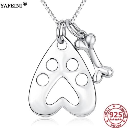 YAFEINI 925 Sterling Silver Necklace Dog Paw Print And Bones Hollow Necklace Pendant Womens Jewelry 2019 Necklace Charm Jewelry