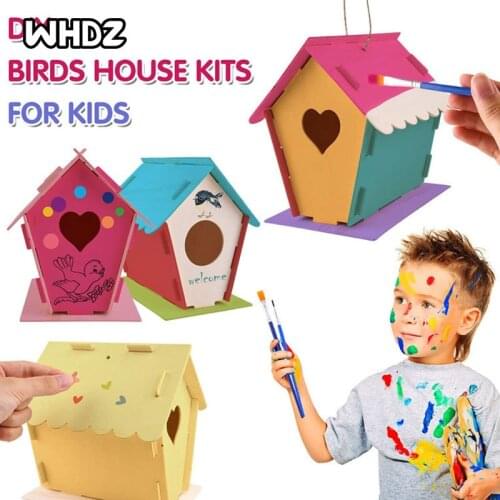 Build & Paint Your Own Wooden Bird House,DIY Birdhouse Making Kit,Includes Paints, Brushes, Multicolor